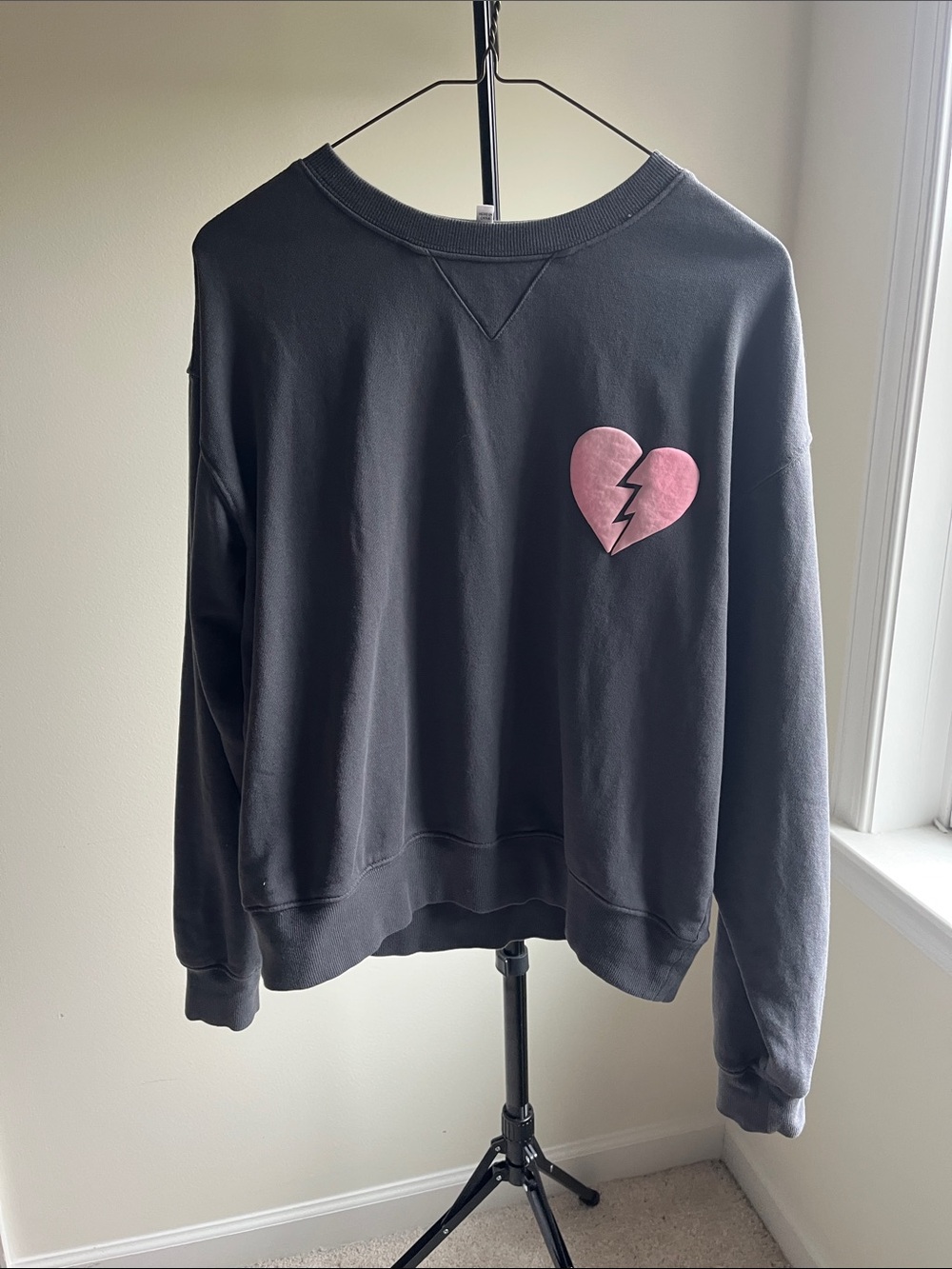 Wildfox Black Crewneck Sweatshirt with Pink Broken Heart